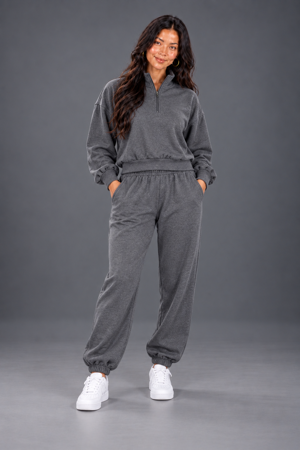 Women’s Cream Quarter-Zip Sweatshirt & Jogger Set