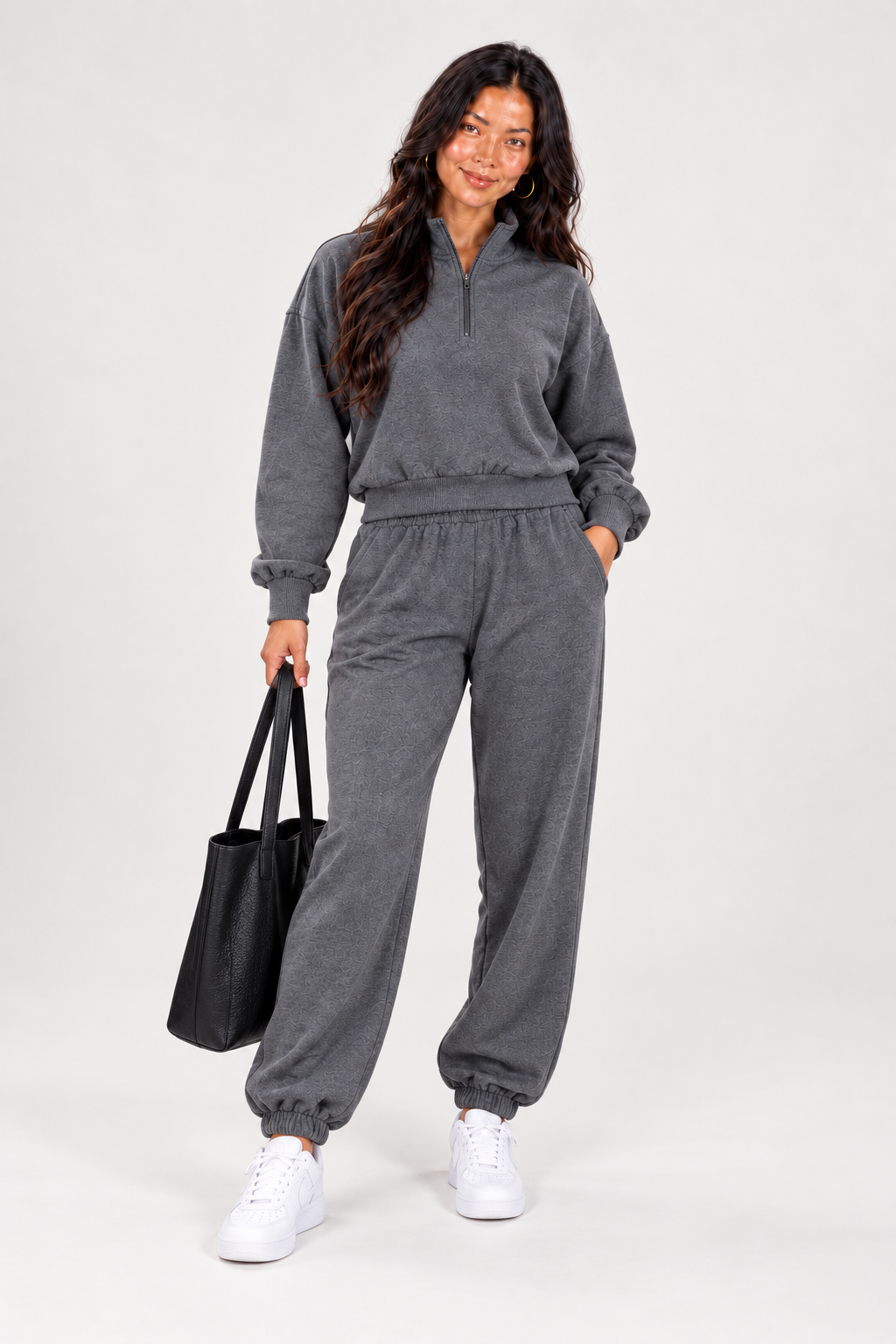 Women’s Cream Quarter-Zip Sweatshirt & Jogger Set