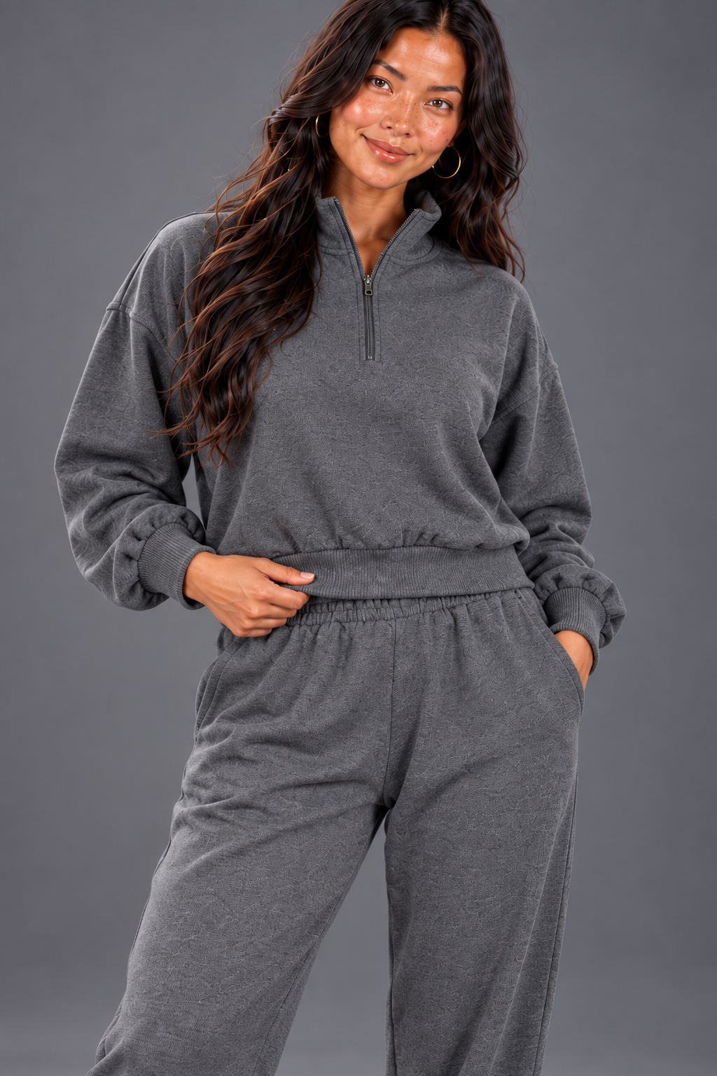 Women’s Cream Quarter-Zip Sweatshirt & Jogger Set