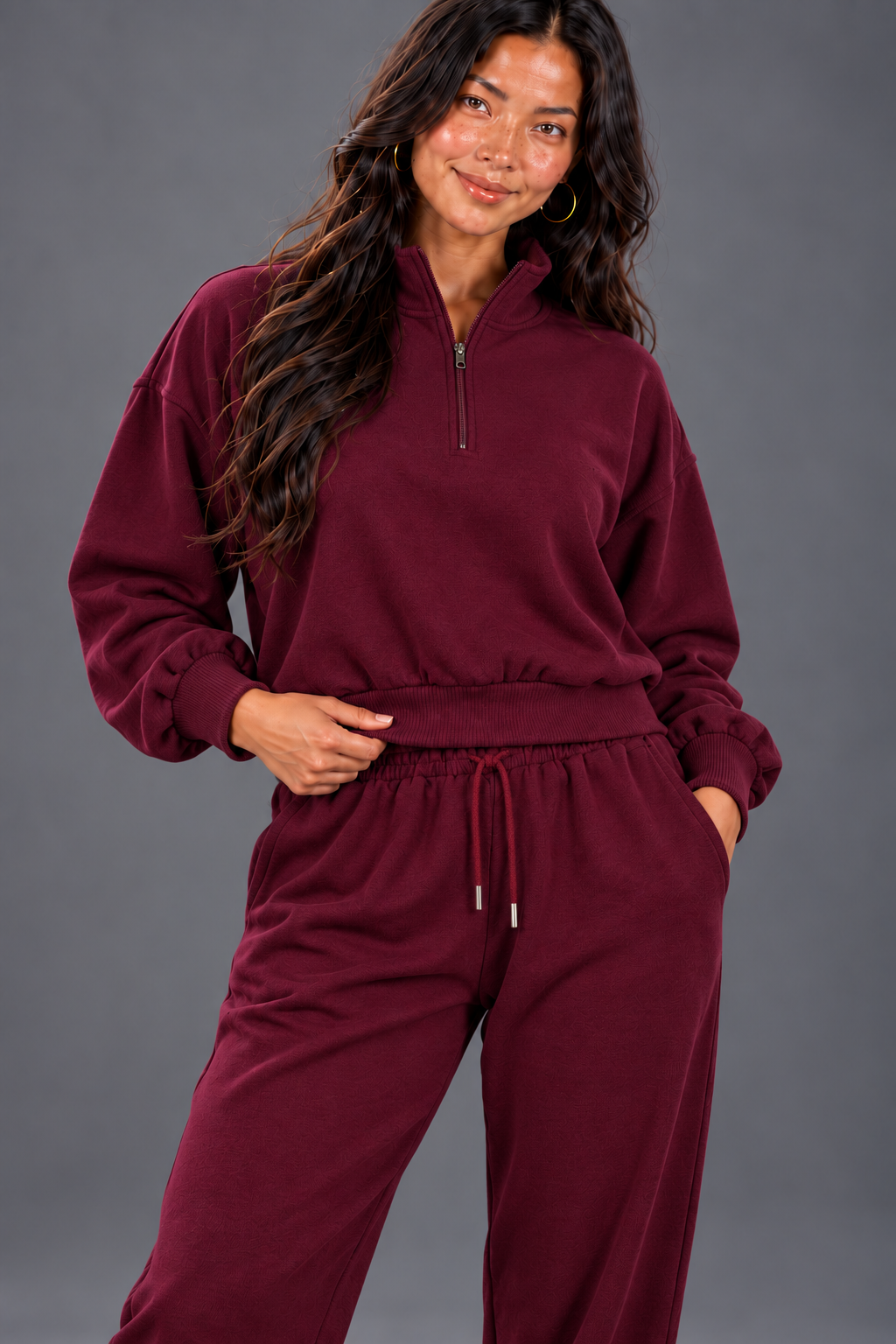 Women’s Cream Quarter-Zip Sweatshirt & Jogger Set