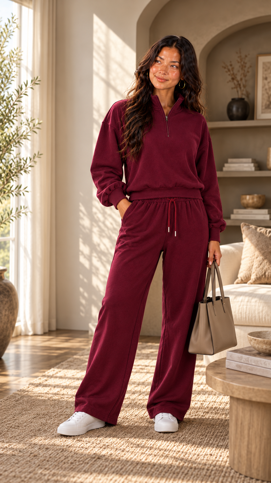 Women’s Cream Quarter-Zip Sweatshirt & Jogger Set