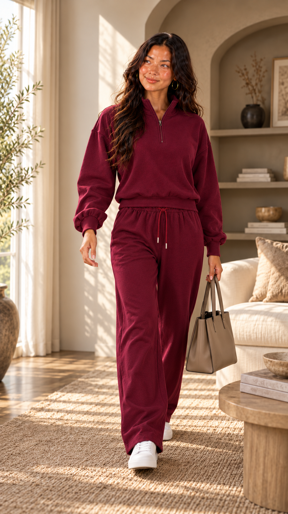 Women’s Cream Quarter-Zip Sweatshirt & Jogger Set