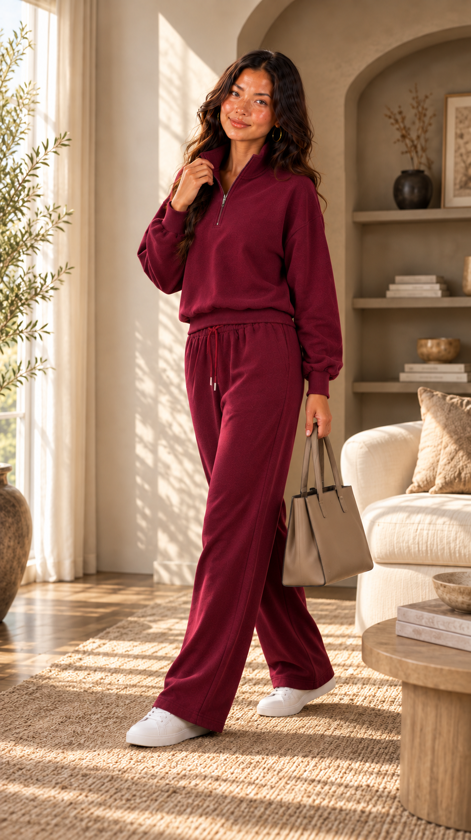 Women’s Cream Quarter-Zip Sweatshirt & Jogger Set