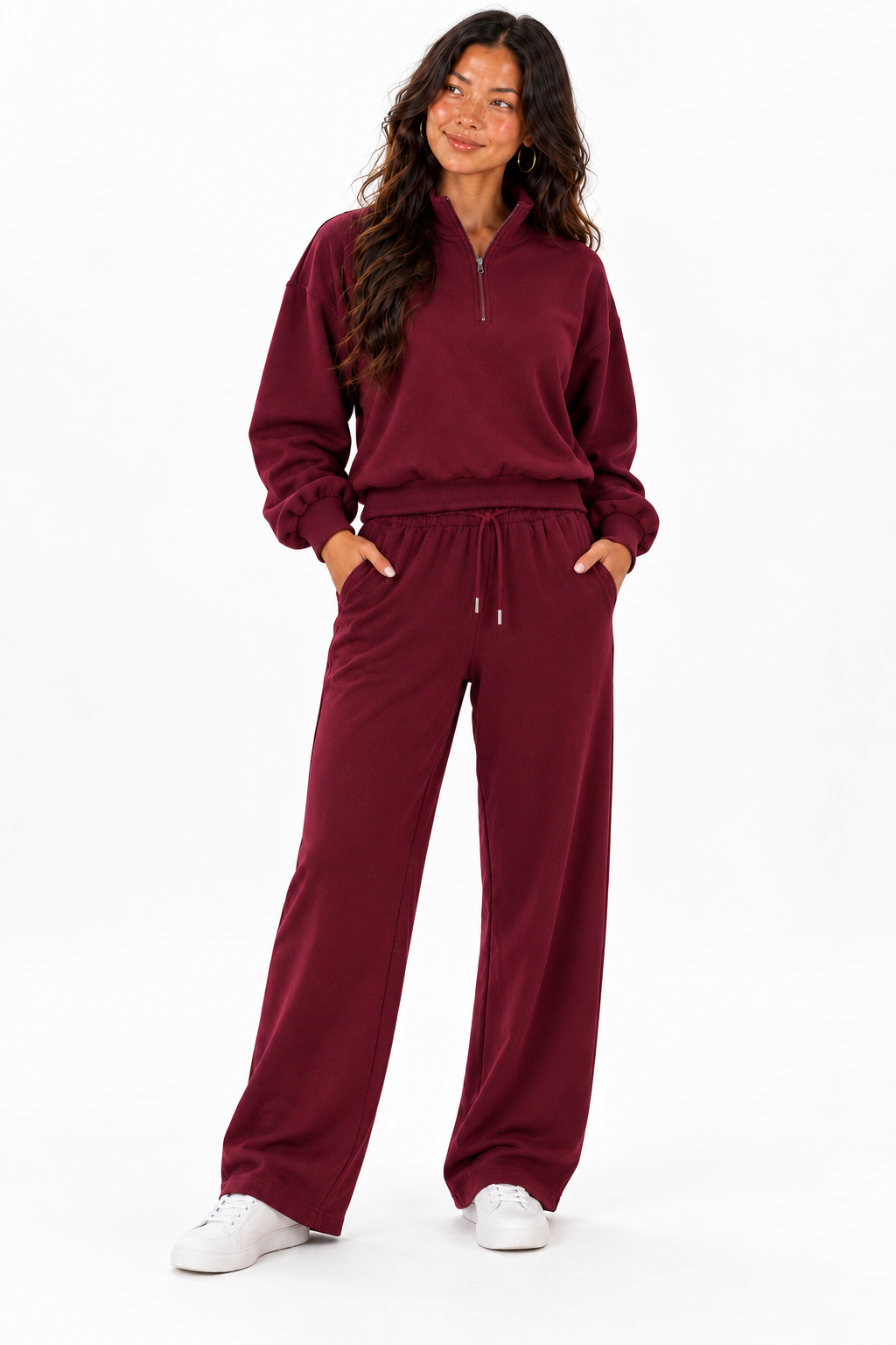 Women’s Cream Quarter-Zip Sweatshirt & Jogger Set