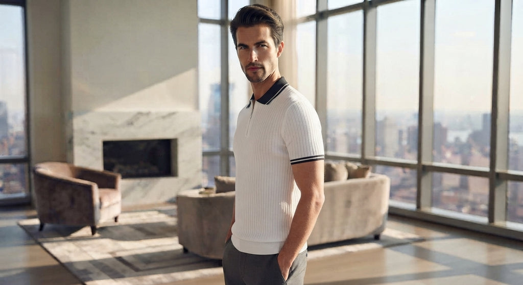 Men’s Ribbed Quarter-Zip Polo Sweater