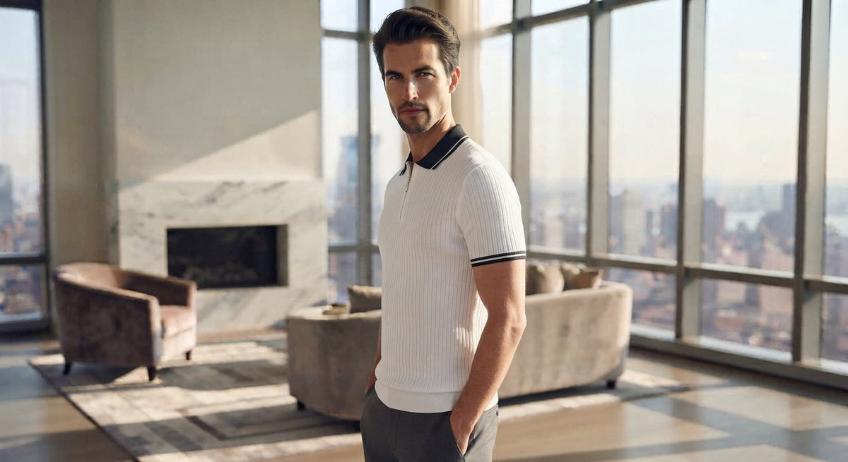 Men’s Ribbed Quarter-Zip Polo Sweater