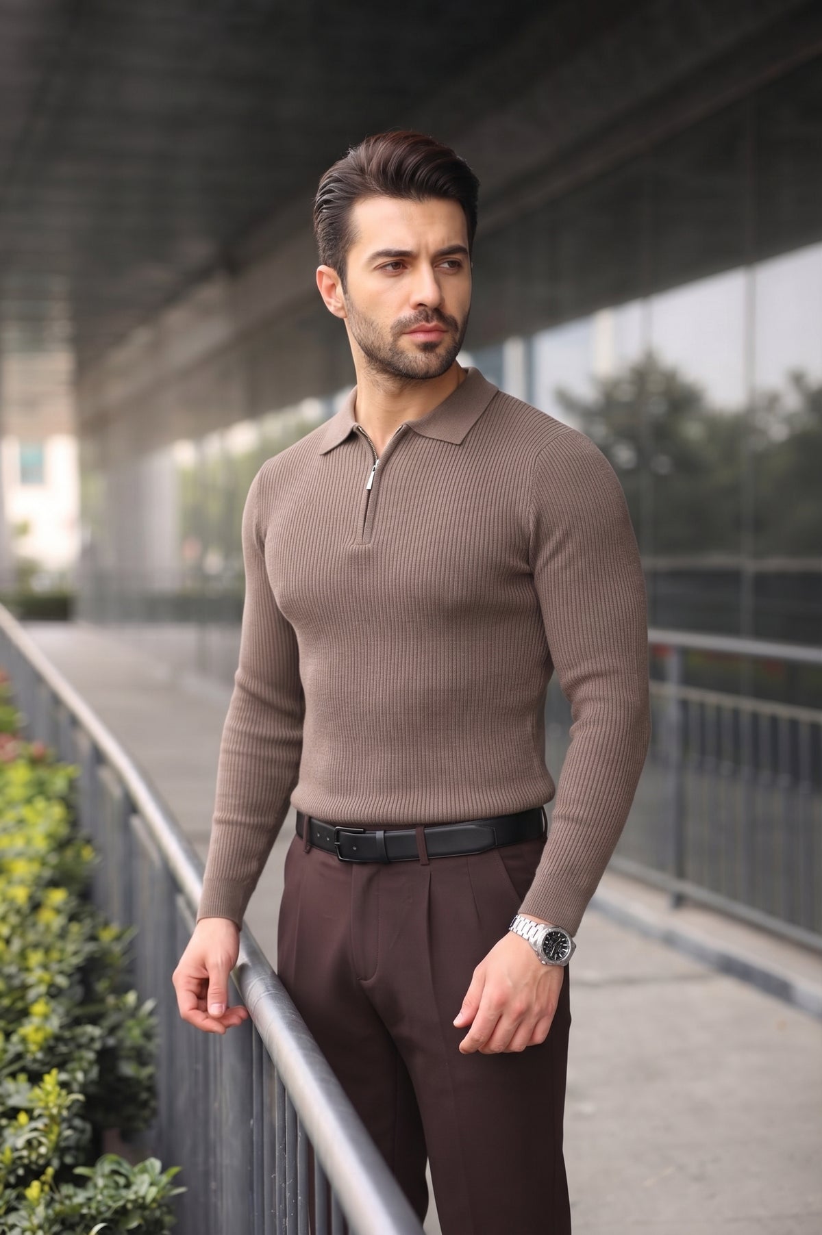 Men’s Long-Sleeve Quarter-Zip Knit Sweater