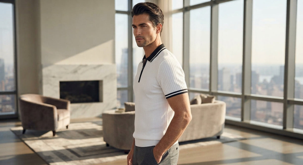 Men’s Ribbed Quarter-Zip Polo Sweater
